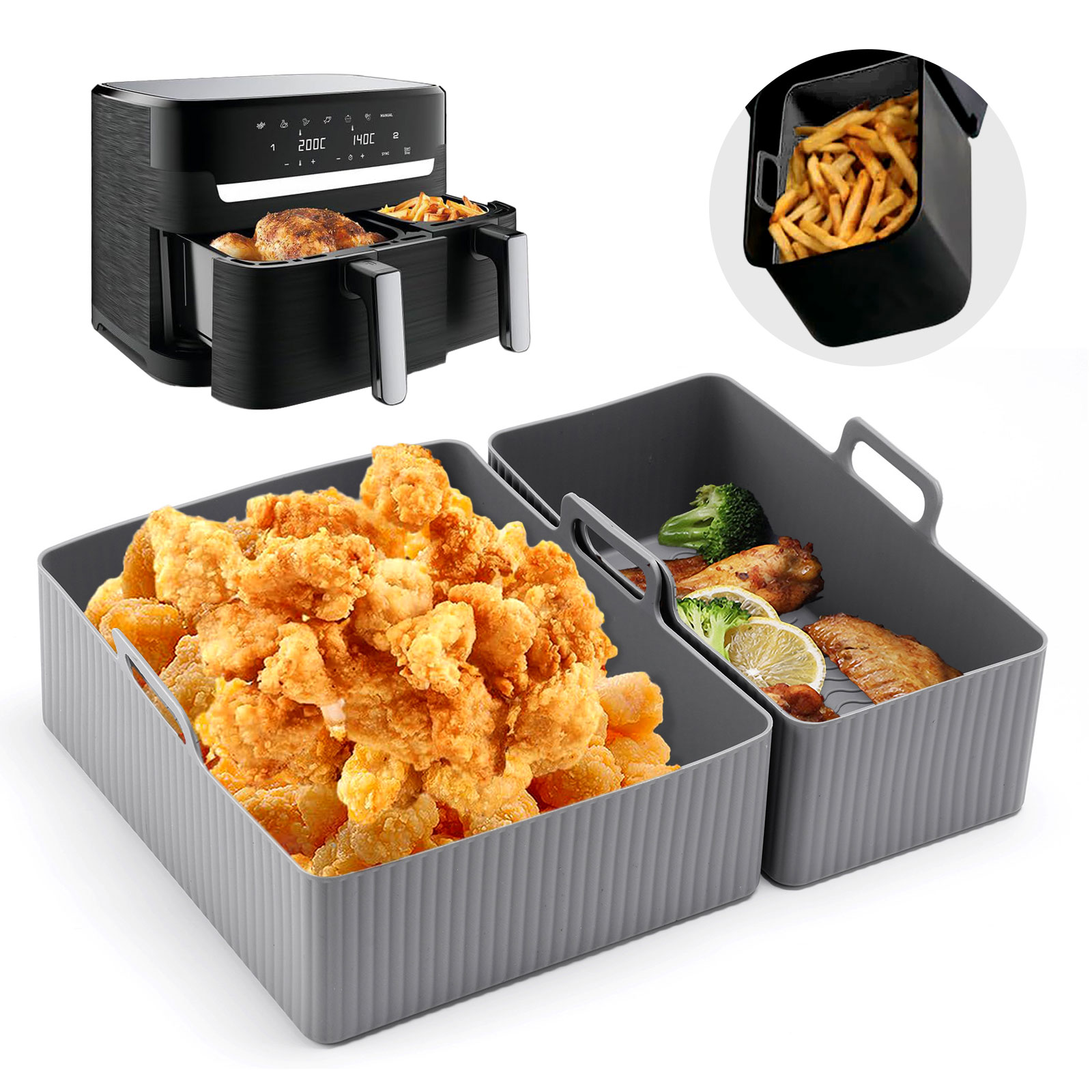2pcs Set Silicone Air Fryer Ma - đánh giá và giá Air Fryer Silicone Pot Liner